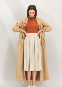 Sustainable, Box Pleated Skirt, Midi Length. Style Your Armoire