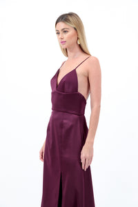 Burgundy Satin Maxi Dress