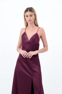 Burgundy Satin Maxi Dress