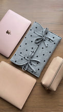 Heart Print Ribbed Laptop Sleeve | Soft Padded Cotton Jersey Case with Bow Ties | Aesthetic Laptop Cover Style Your Armoire