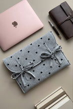 Heart Print Ribbed Laptop Sleeve | Soft Padded Cotton Jersey Case with Bow Ties | Aesthetic Laptop Cover Style Your Armoire