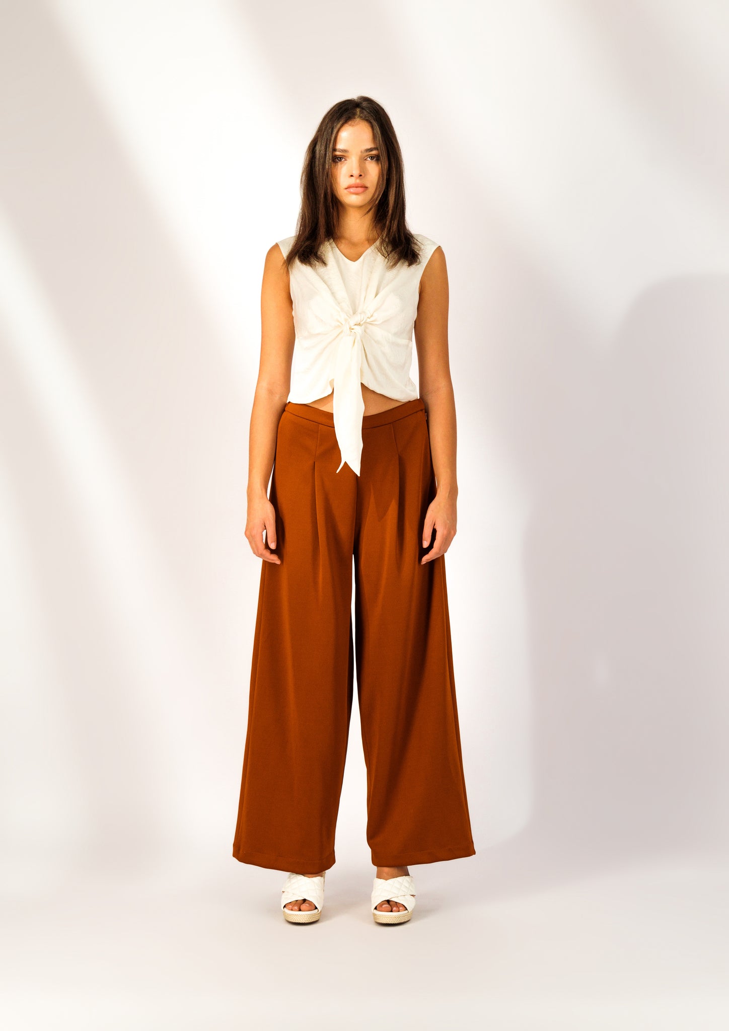 South Beach tie knot front top & pants beach set in stone | ASOS