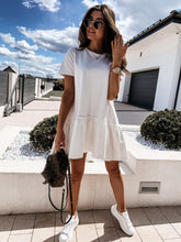 Short Sleeve Mini Dress with a ruffled layered hem. Style Your Armoire