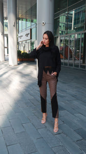 Straight Leg ankle length trouser with 2 black panels at the front Style Your Armoire - Flash Sale