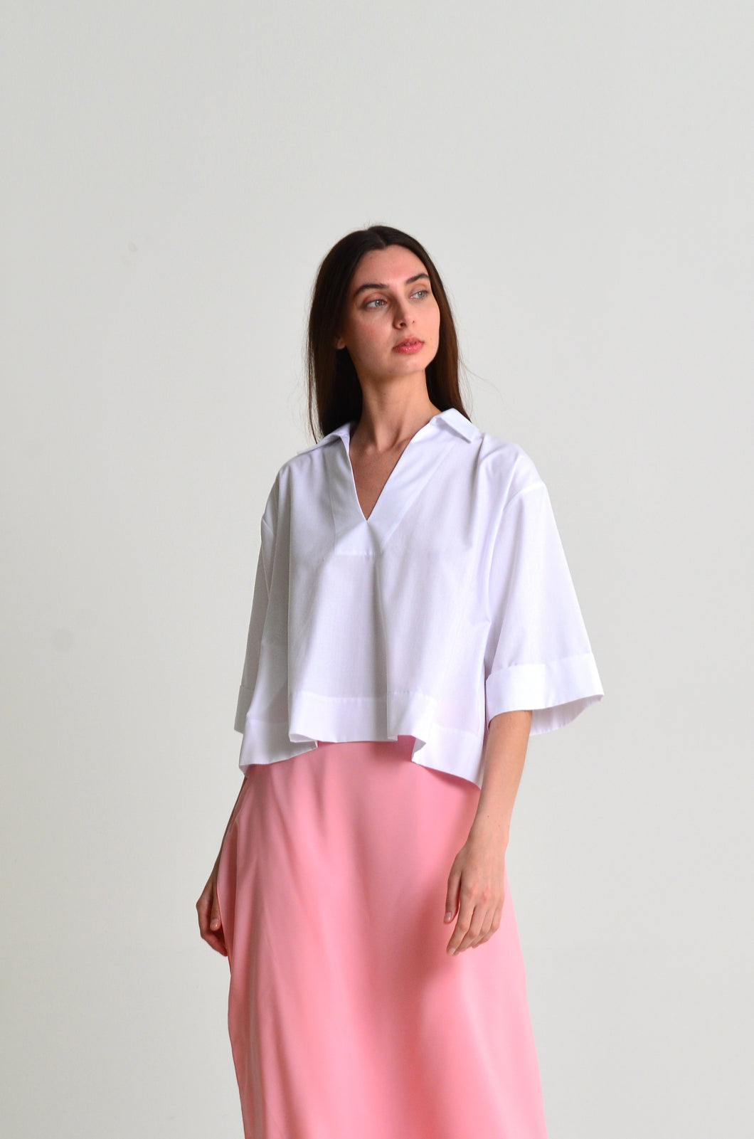 Lea classic, oversized white cropped shirt Style Your Armoire - Flash Sale