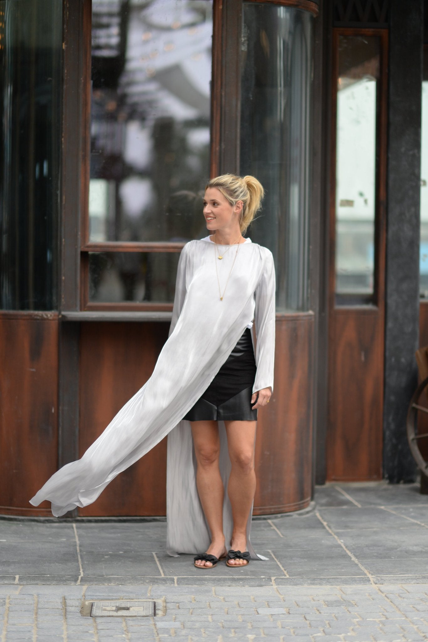 long tunic dress with slits on side Long Linen Tunic for Women, Linen Shirt Dress With Two Slits on Side