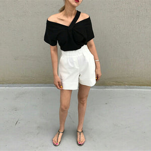 V neck Off Shoulder sling short sleeved T-shirt available at Style Your Armoire Style Your Armoire